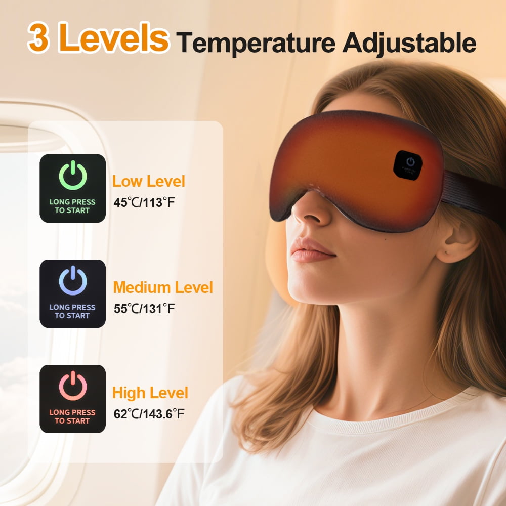 Heated Eye Mask for Sleeping, Washable Dry Eye Mask Warm Eye Compress with 3 Heating, 15min Timer for Eye Relaxation, Black