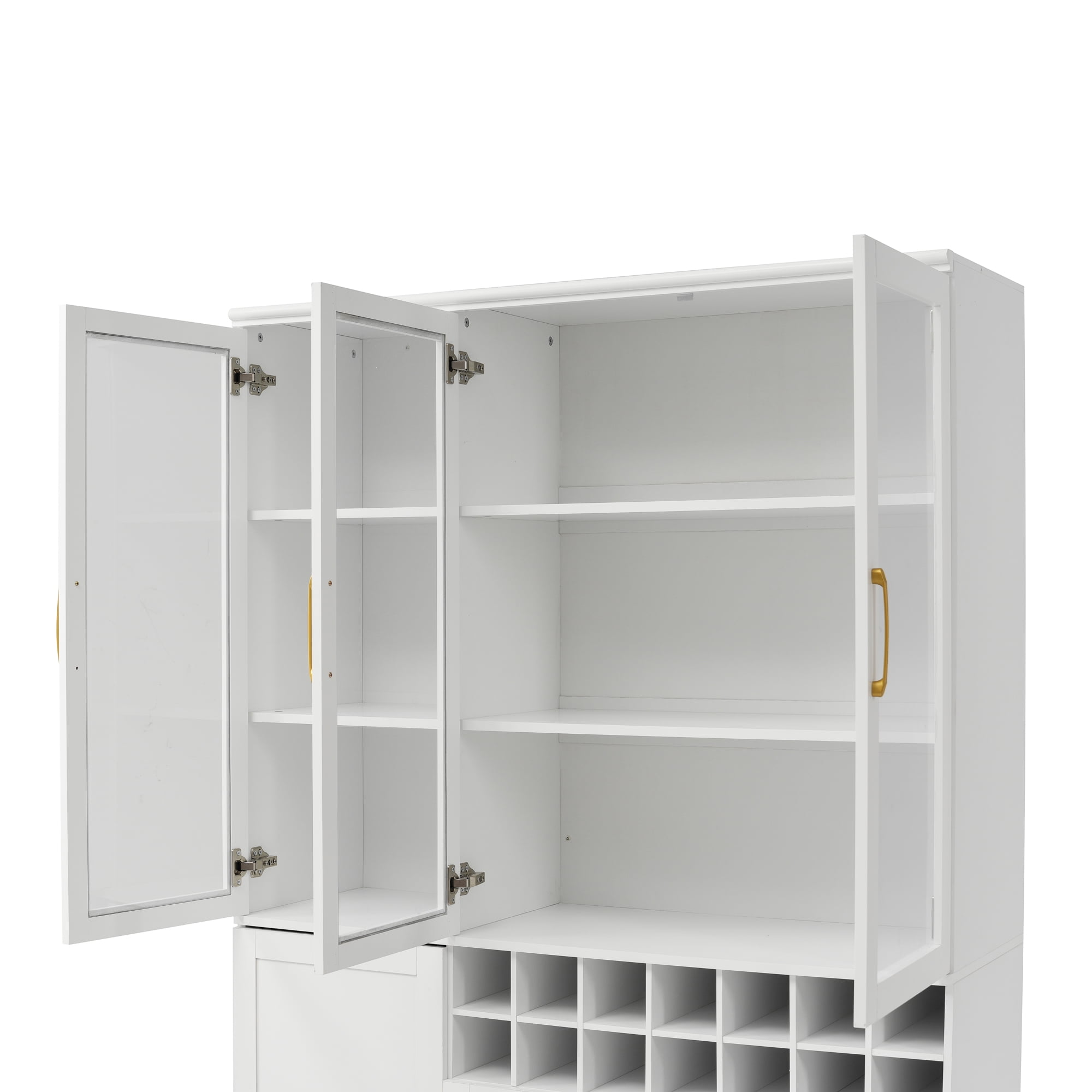 Euroco 70" Tall Wine Bar Cabinet with Glass Doors,Modern Coffee Liquor Cabinet with Removable 14-Bottle Wine Rack & Built-in Door Shelves,Large Pantry Cabinet for for Kitchen Dining Room,White