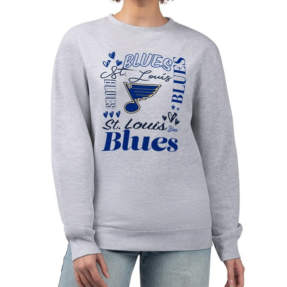 Women's G-III 4Her by Carl Banks Heather Gray St. Louis Blues Collage Graphic Fleece Long Sleeve Pullover Sweatshirt