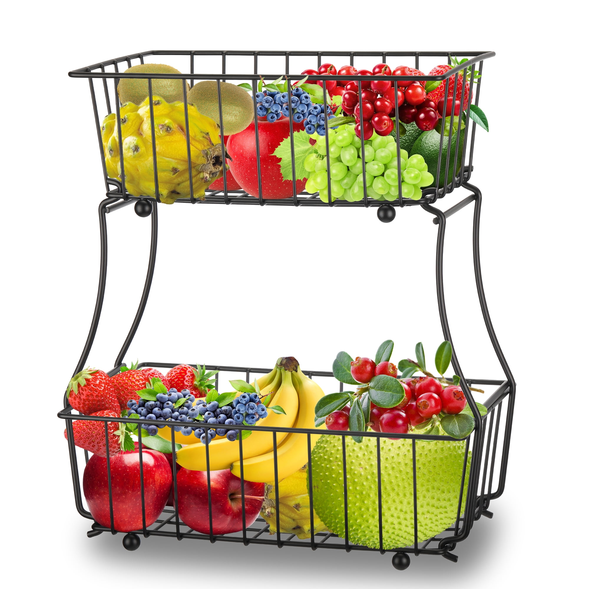 Oyajia 2 Tier Metal Fruit Vegetable Bowls for Kitchen, Vegetable Bread