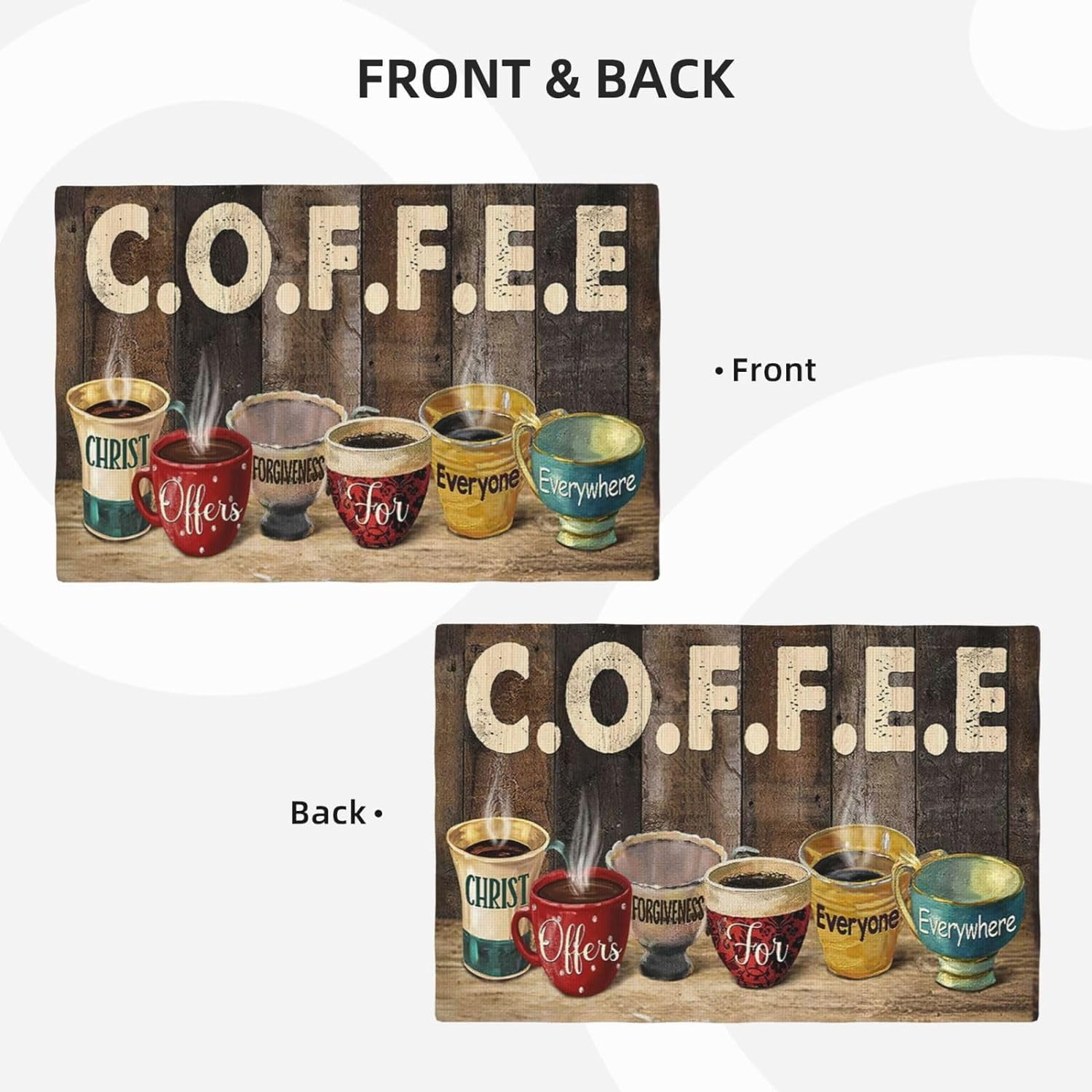 Christian Coffee Placemats Set of 4 Coffee Table Mats Washable Place Mats for Home Party Indoor Kitchen Dining Table Decoration 12x18 Inch