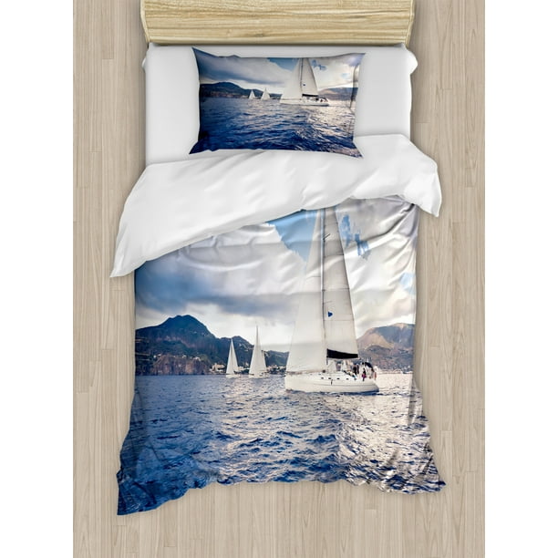 Nautical Duvet Cover Set Sailing Boat And White Sails On Sea Waves With Cloudy Sky Adventure Photo Decorative Bedding Pillow Shams Blue By Ambesonne Com - Nautical Bedding Sets Nautical Duvet Cover Set Sailing Boat And White Sails On Sea Waves With Cloudy Sky Adventure Photo Decorative Bedding Pillow Shams Blue By Ambesonne Com - Nautical Bedding Sets