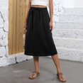 thumbnail image 4 of Women's Midi A-Line Skirt with Pockets - Flowy Elastic High Waist Lightweight Skirt for Casual Outings, Workwear, and Trendy Summer Looks,Black L, 4 of 4
