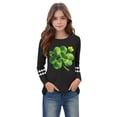 thumbnail image 4 of Girls St. Patrick's Day Shirt Long Sleeve Shamrock Four Leaf Clover Graphic Tee Black Curved Hem Patterned Sleeves Girls Youth Top,Size 7 T, 4 of 5