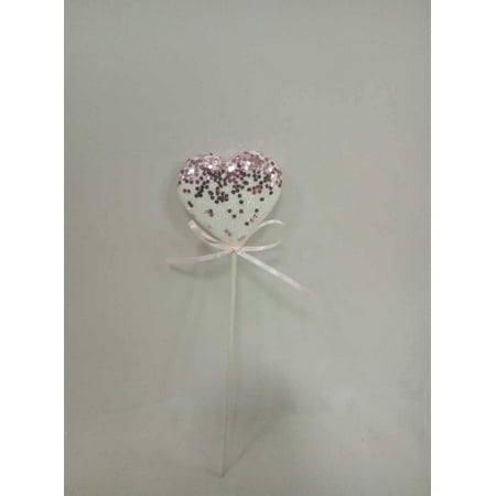 Valentine Pnk Heart Pick-white W/pink Gltr Pk