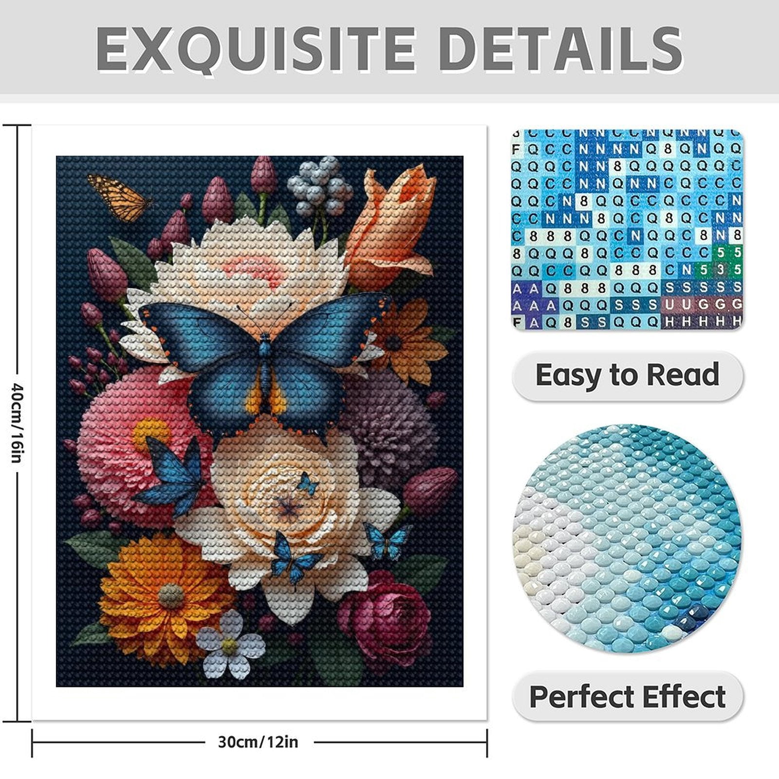 Diamond Art Kit for Adults, Classic Butterfly Flower Print No.68 Diamond Painting for Adults Beginners, 5D DIY Diamond Art Painting Kits, Colorful Diamond Painting Craft for Home Decor 12x16