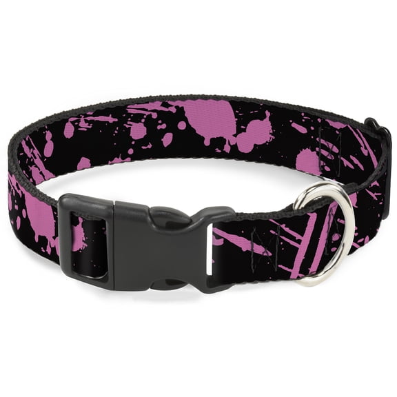 Buckle-Down Pet Collar, Dog Collar Plastic Buckle, Splatter Black Pink, 13 to 17 Inches 1.5 Inch Wide