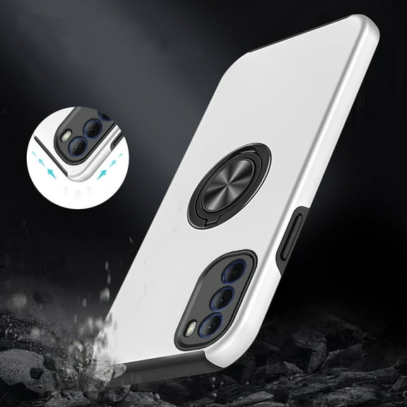 For Motorola Moto G Stylus 5G 2022 Hybrid 360 Degree Rotatable Metal Invisible Ring Stand Holder Fit Magnetic Car Mount Cover ,Xpm Phone Case [ Silver ]