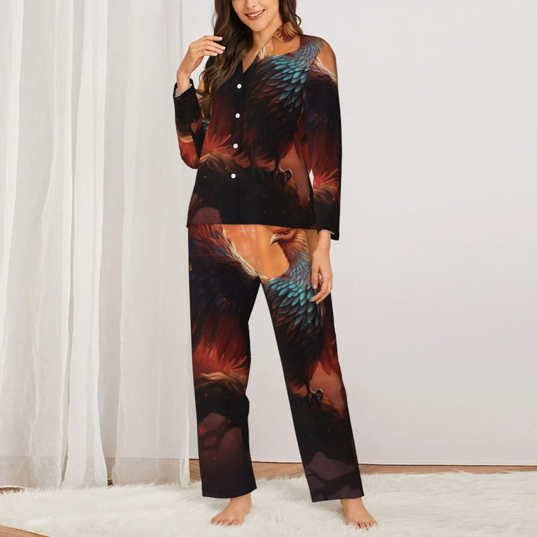 Lsque Sunset Blossoms Phoenix Perch Pattern Long Sleeve Pajama Set