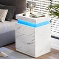 thumbnail image 4 of Frhnenha Nightstand with Charging Station and LED Lights, Bedside Table with Drawers, White Marble, 4 of 7