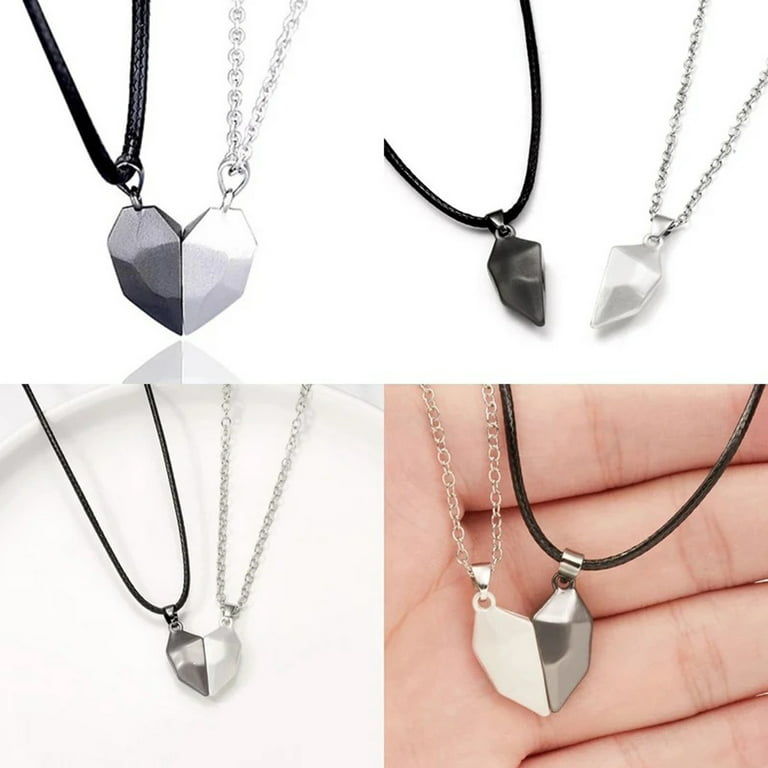 Magnetic Necklace,2 Pcs Magnetic Matching Heart Pendant Necklace,Wishing  Stone Creative Magnet Couples Necklace 