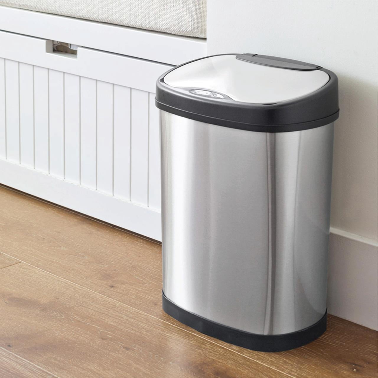 Nine Stars Automatic Kitchen Trash Can Combo, 13.2 and 3.2 Gallon Stainless Steel Motion Sensor Garbage Bin with Soft Close Lid, Silver