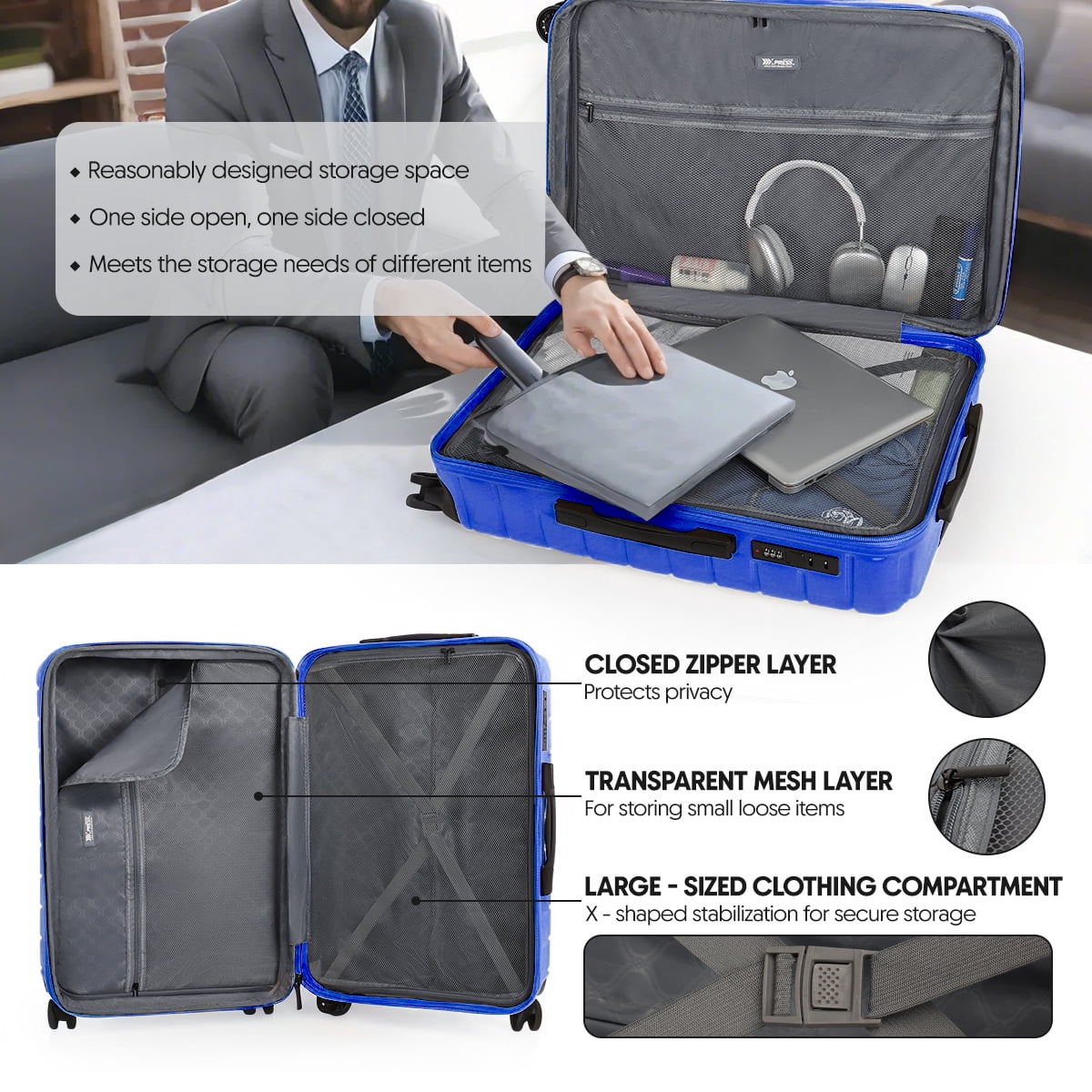 29 Inch Hardshell Large Checked Luggage for Travel,Lightweight Expandable Suitcsae with Spinner Wheels and TSA Lock,LA13601-Blue