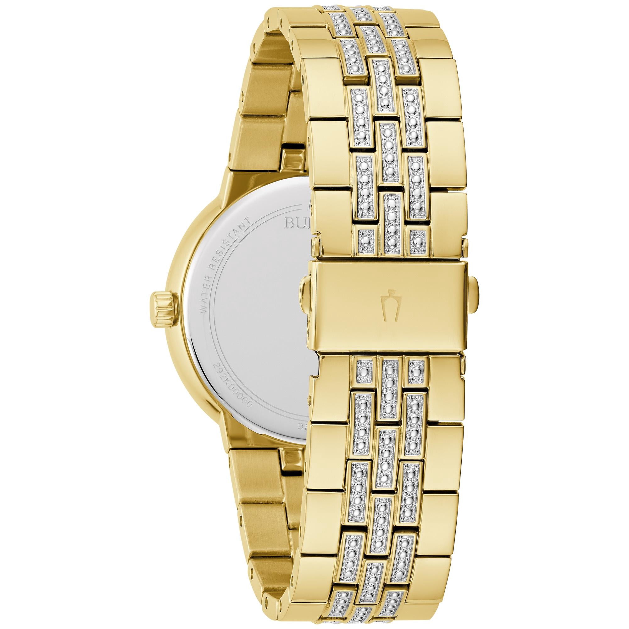Bulova Men's Gold-Tone Crystal Watch and Cross Pendant Set