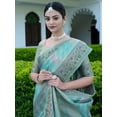 thumbnail image 4 of Turquoise Blue & Lavender Chevron Woven Design Zari Banarasi Saree - 23566332, 4 of 6