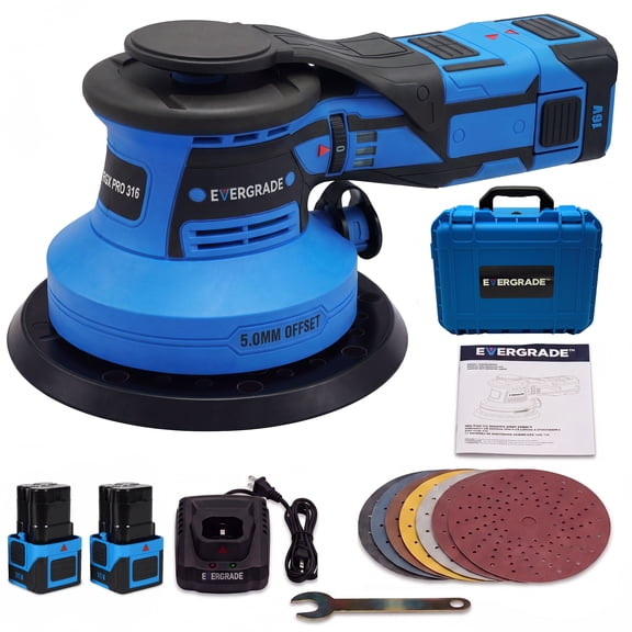EVERGRADE Cordless Professional DA Random Orbital Sander, Award Winning Line, Pneumatic-Performance, 16V Brushless Palm Sander, 3/16" (5.0mm) Offset for Wood, Auto Body, Paint Prep (EVK-316K)