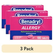 (3 pack) Benadryl Ultratabs Antihistamine Cold & Allergy Relief Tablets, 100 Count