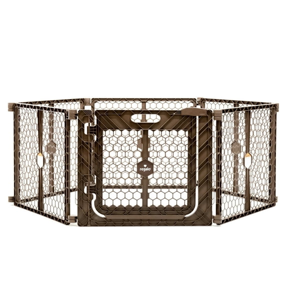 Regalo Superwide Plastic Gate & Play Yard with Door, Brown