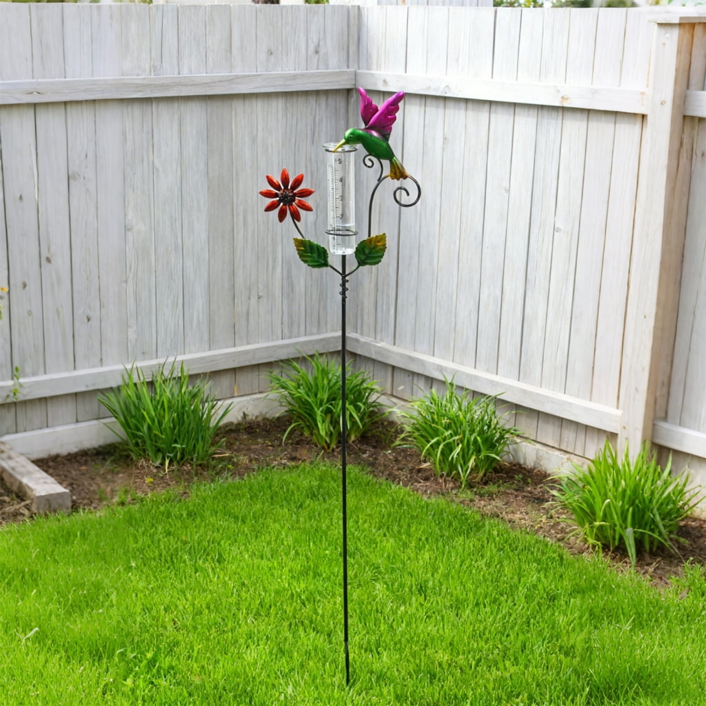 Attractive Hand Blown Glass Rain Gauges with Intricate Ironwork for Outdoor Display