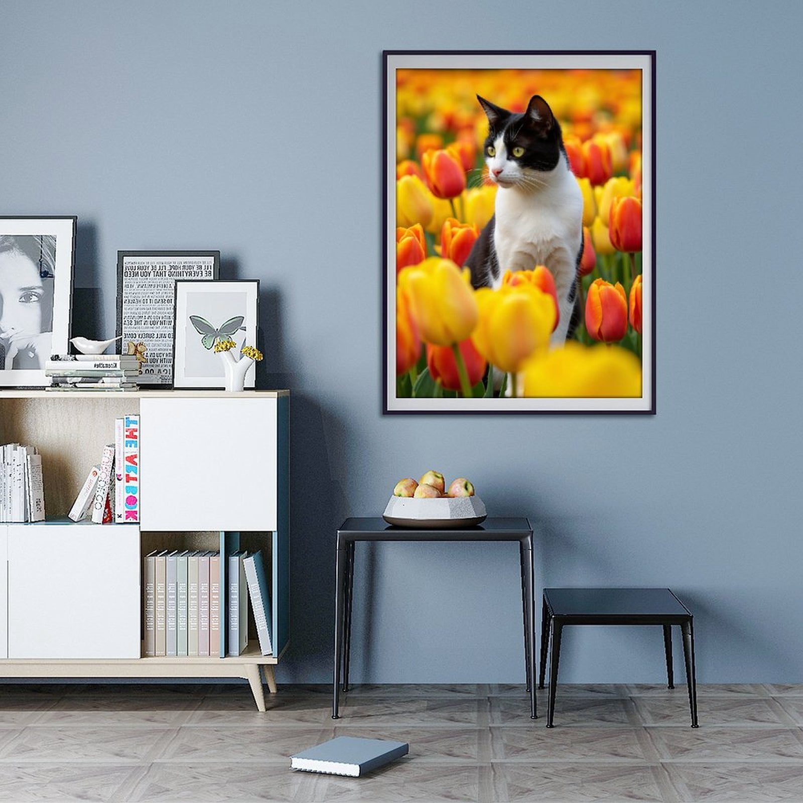 Diamond Art Kits for Adults - 5d Cat Among Vibrant Tulips Diamond Painting for Adults, Diamond Art for Adults Beginners, Diamond Painting Kits for Adults for Home Wall Decor