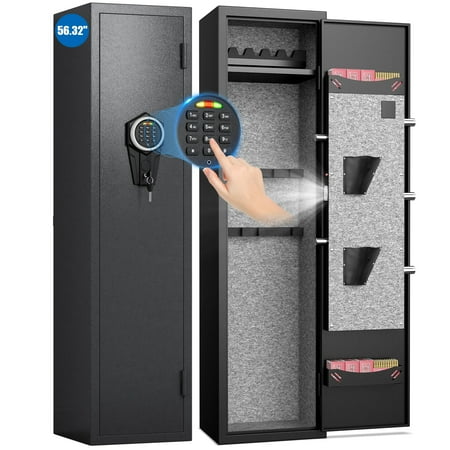 Silkight 5-6 Long Gun Safe - Metal Gun Cabinets with Silent Mode and Alarm System - Quick Access Gun Safe with Removable Shelf and 3 Adjustable Gun Slots