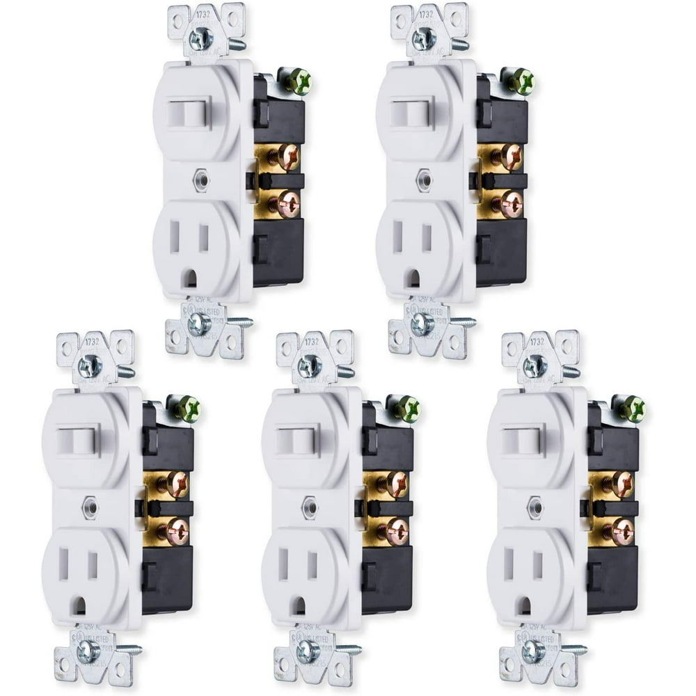 GENERAL ELECTRIC Switch & Outlet Combo 5 Pack, TwoinOne Receptacle, 1