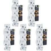 GE Switch & Outlet 5 Pack Light Switch Outlet, Two-in-One Receptacle, 1 on/off Toggle Power, 1 Grounded AC Wall Plug, White, 44038