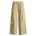 thumbnail image 5 of cocolona Womens Summer Casual Palazzo Pants Elastic Waist Drawstring Wide Leg Cargo Beach Trousers with Pockets, 5 of 5