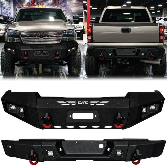 Vijay Compatible with 2003-2004-2005-2006 Chevrolet Silverado 2500hd/3500hd Front and Rear Bumper with 6xLights and 4xD-Rings