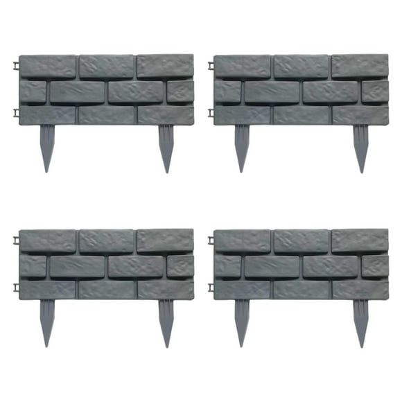 DYNWAVECA 4 Pieces Garden Fence Edging Imitation Stone Fences Multifunctional Flexible Fence Border for Flower Bed Path Sidewalks Lawns Gray