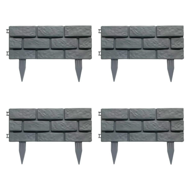 4 piezas de borde de valla de jardín, vallas de piedra artificial, multifuncionales, flexibles Gris