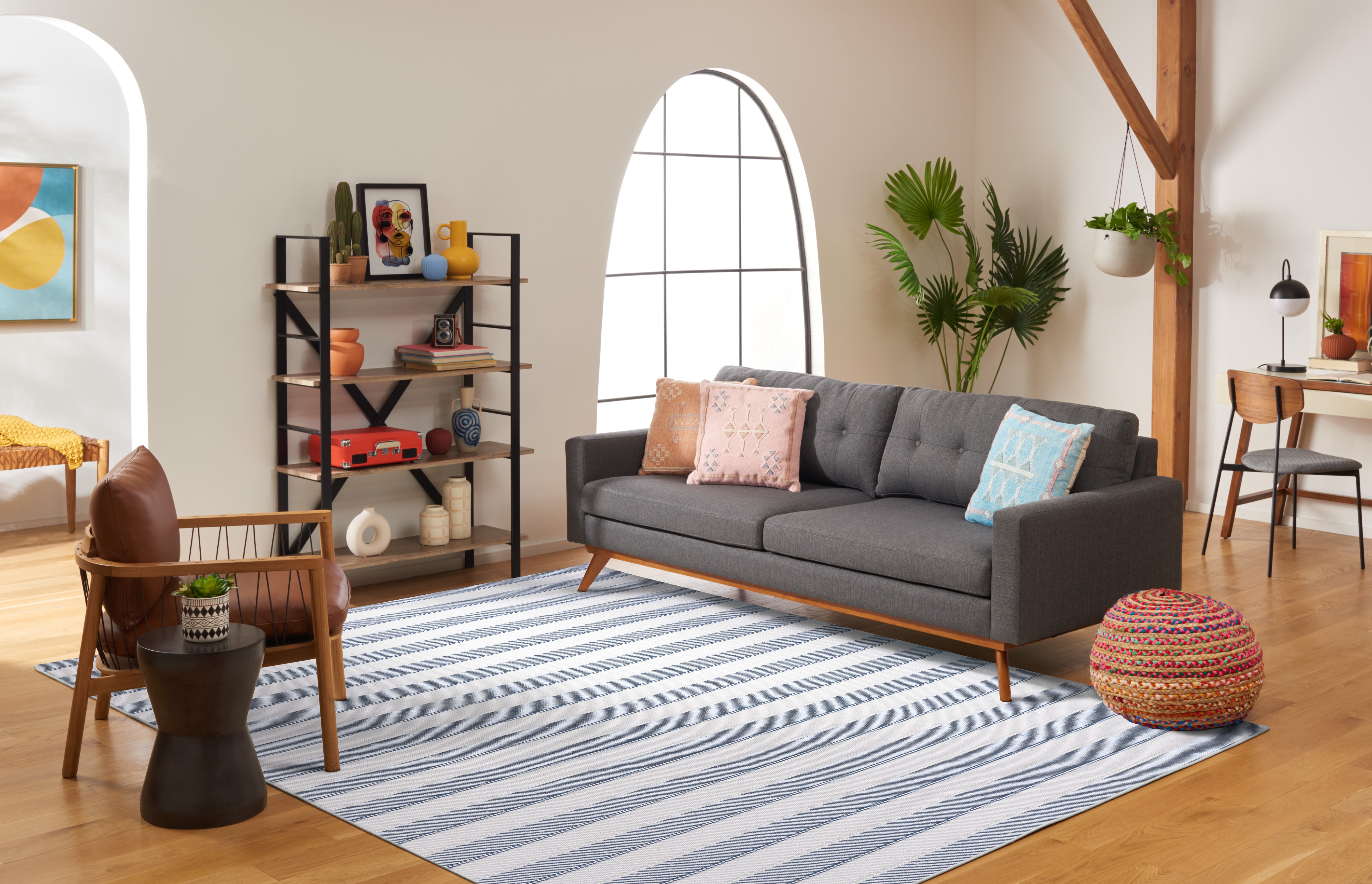 SAFAVIEH Striped Kilim Yadira Striped Cotton Area Rug, Grey/Blue, 3' x 5'