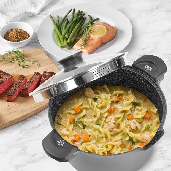 5QT Pasta Pot with Strainer Lid, Cast Aluminum Nonstick Stock Pot for Spaghetti Soup Boiling
