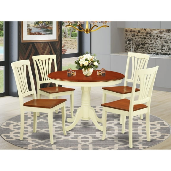 East West Furniture 5 Piece Modern Dining Table Set- a Wooden Table with Pedestal and 4 Kitchen Dining Chairs.(Finish Options) HLAV5-BMK-W