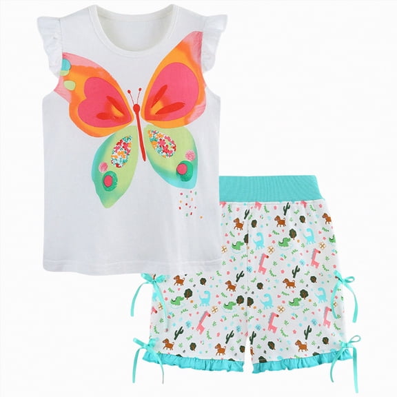 TOWED22 Infant Girls Clothes 2pcs Lovely Sets Sleeveless Tank Top Shirts and Shorts Sweet Outfits Toddler Summer Cotton Clothing(White,6-7 Y)