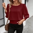 thumbnail image 4 of Lmueinov Banded Bottom Tops for Women Smocked Tops Elastic Cinched Waist Top Dressy Blouse Long Sleeve Casual Outfits Clothes, 4 of 6