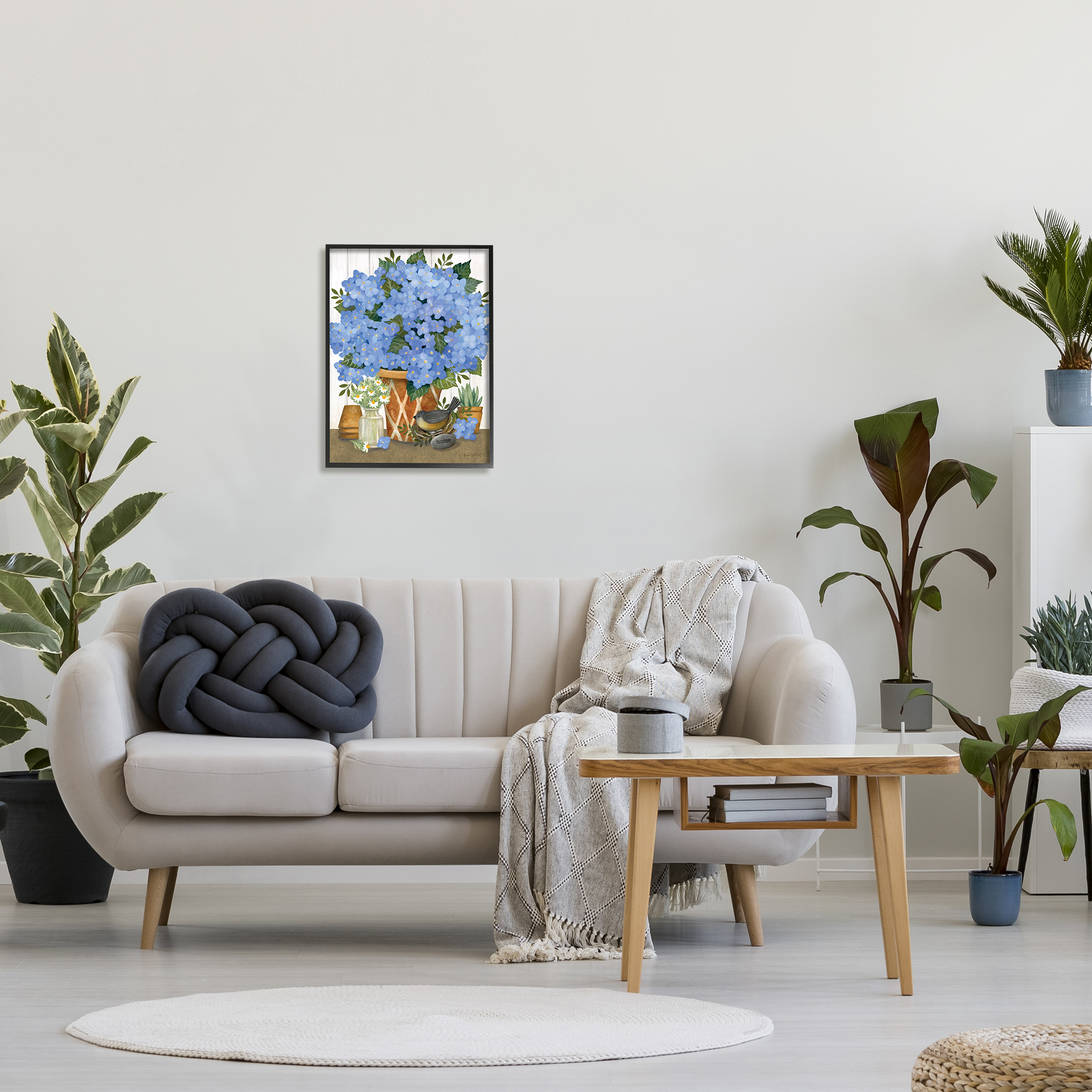 Stupell Blue Hydrangeas Country Arrangement Botanical & Floral Painting Black Framed Art Print Wall Art