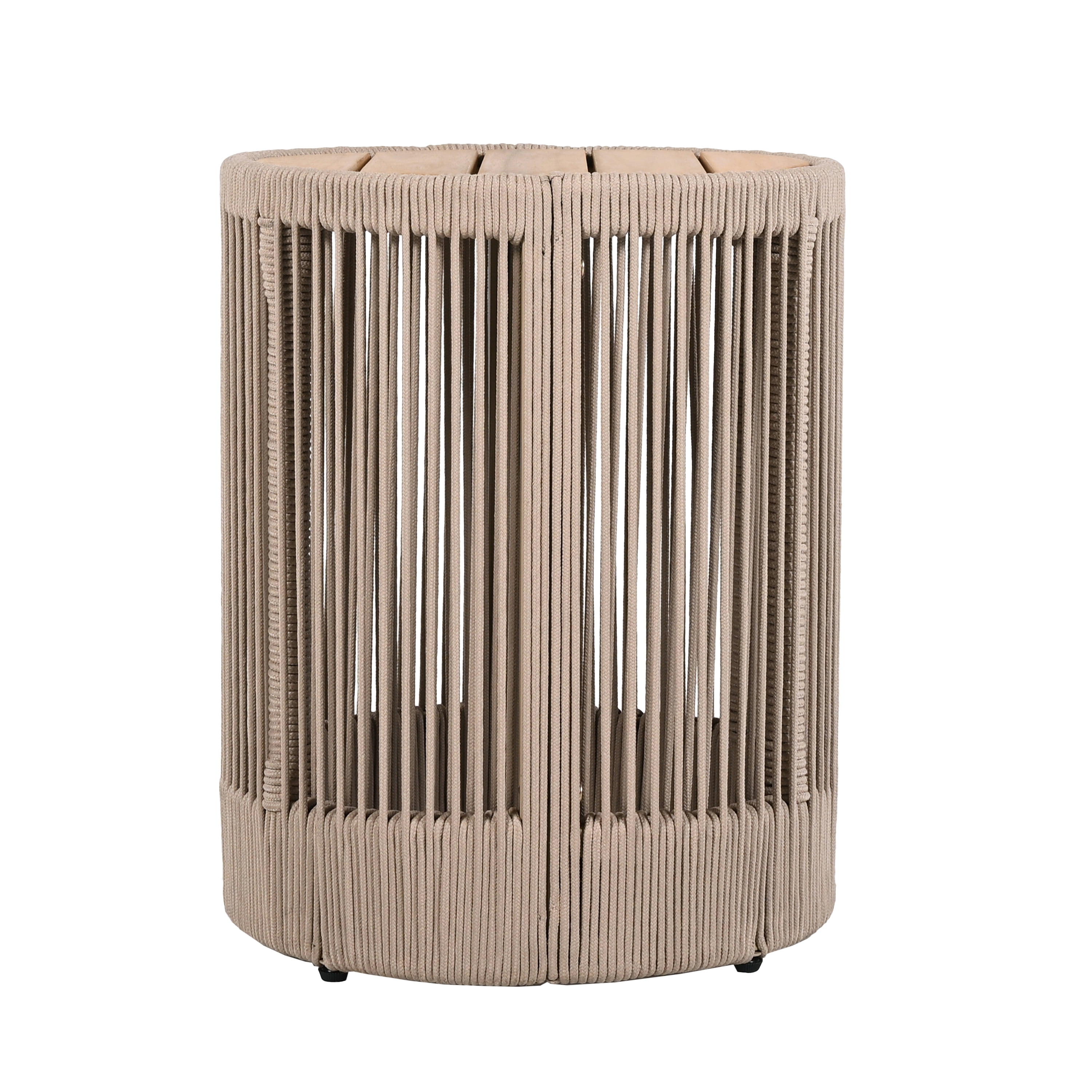 Euroco Outdoor Rattan rope & Acacia Wood Side Table - Patio Balcony Furniture for Garden, Yard, Balcony - Weather Resistant(Rope Beige, Natural Iron)