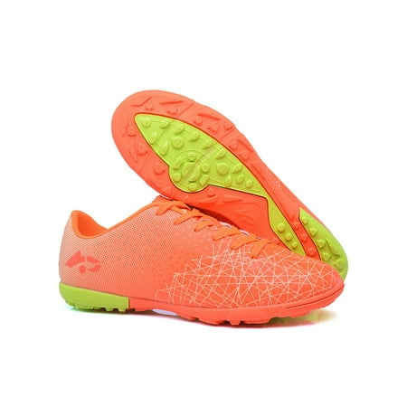 

Tenmix Youth Kids Sneakers Training Soccer Cleats Firm Ground / Turf Football Shoes Lace Up Athletic Shoe Women Men Non Slip Lightweight TF Cleats Orange 10