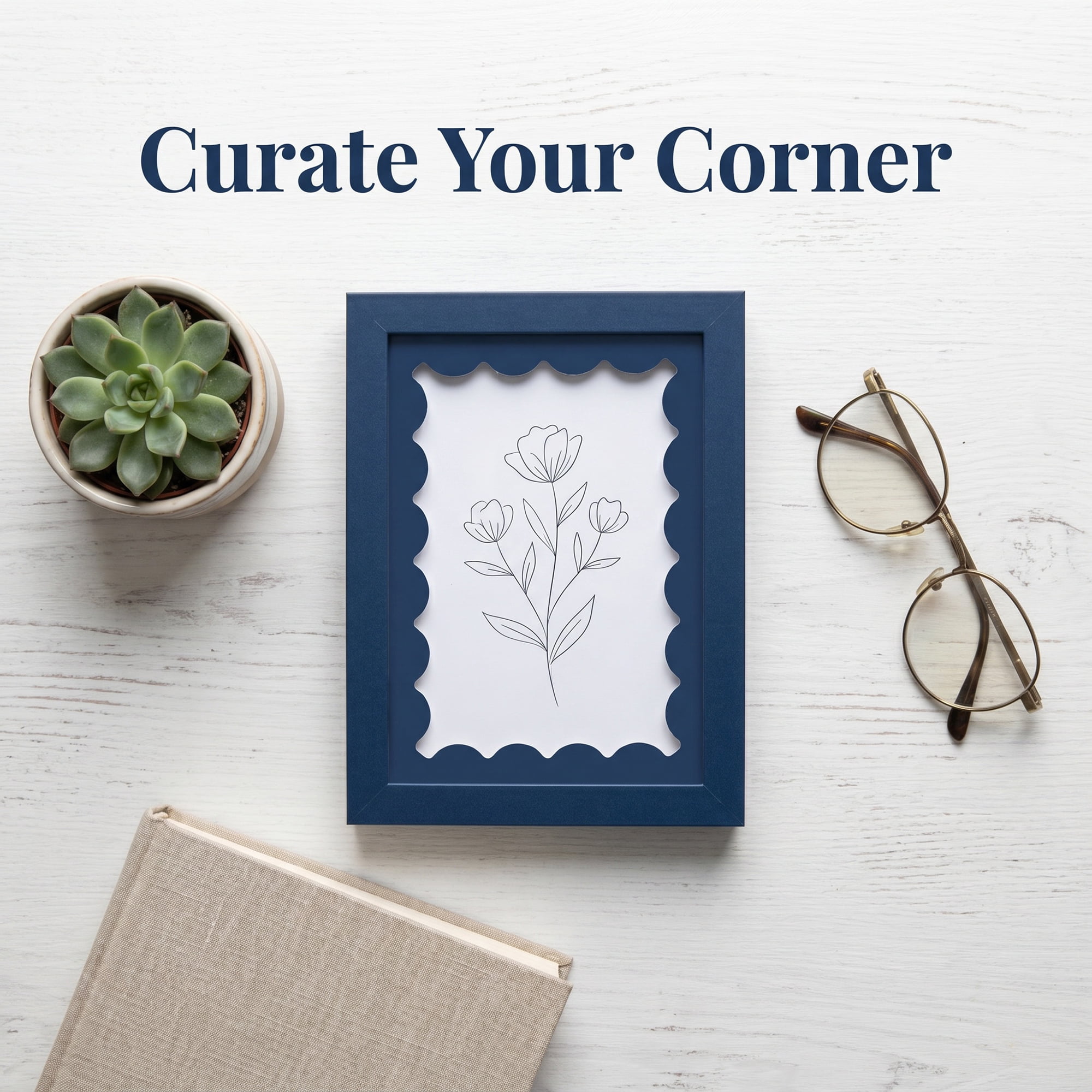 Unique Bargains MDF Wood Cute Wavy Picture Frame Dark Blue 5" x 7"