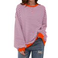 thumbnail image 1 of 2025 Hauts Grande Taille « Haut Court à Rayures Colorblock pour Femme Grande Taille à Manches Longues à Col Roulé Décontracté Chemise Hauts pour Femmes, 1 of 9