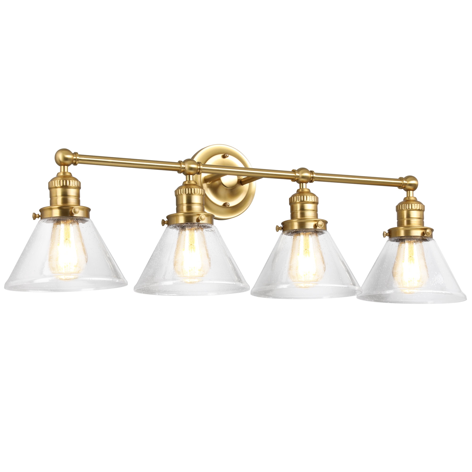 Augustin 35" Satin Gold 4-Light Dimmable Vanity Light With Seeded Glass Shades