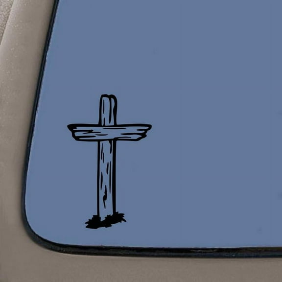 Cross Decal | Old Rugged Cross Decal | 5.5-Inches | Black Vinyl Decal | Car Truck Van SUV Laptop Macbook Wall Decals