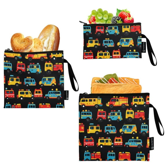 Haosy 3 Pack Reusable Ziploc Bags BPA Free Healthy Food Storage Bag Leakproof Sandwich Snack Freezer Bags Fire Trucks