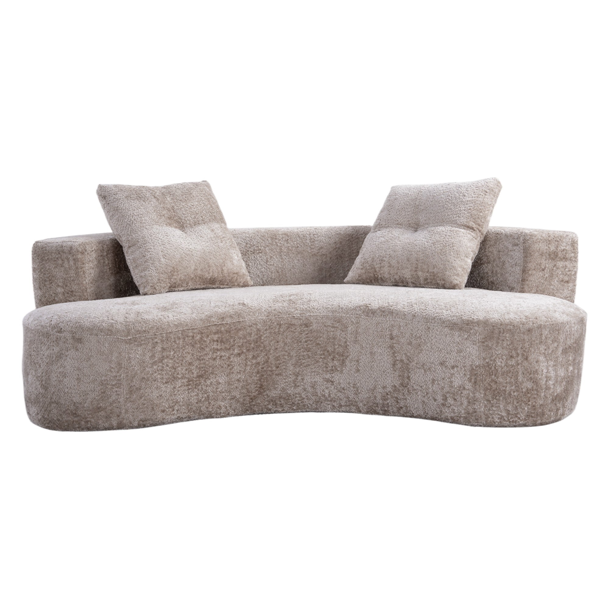 DEALTOPS 80" Curved Boucle Floor Sofa, 3-Seater Boneless Cloud Couch with 2 Pillows, No Assembly, Oatmeal