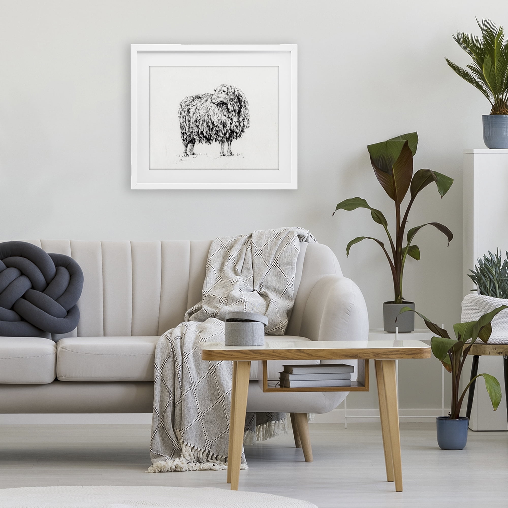 Stupell Industries Sheep in Charcoal White Framed Print Under Glass, design by Leah Noel Art