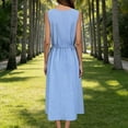 thumbnail image 5 of Lenago Dresses for Women Solid Color Sleeveless Dress Zipper Round Neck Stripe Linen Dress Summer Shirt Dress, 5 of 9