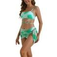 thumbnail image 4 of Bañadores de bikini de 3 piezas con tirantes ajustables para mujer, parte inferior triangular con falda de malla, color turquesa grande, 4 of 5