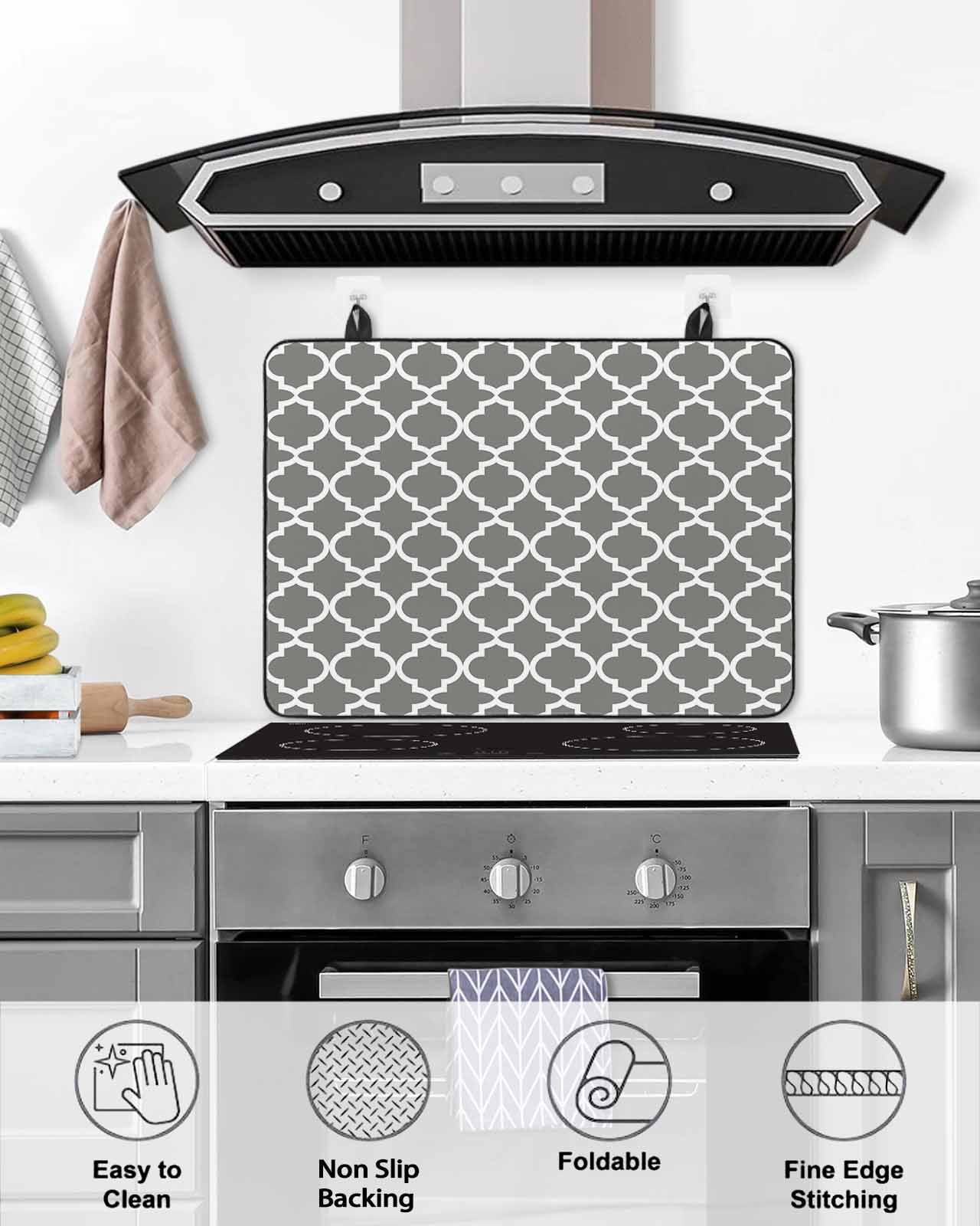 nqOlkjepod Large Induction Cooktop Protector Mat 36"x21", Gray Morocco Stove Top Covers for Electric Stove, Vintage Minimalist Boho Ethnic Pattern Stove Burner Cover Mats, Glass Top Stove Cover