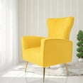 thumbnail image 3 of Velvet Accent Chair, Curved Tufted Upholstered Armchair Club Chair with Metal Gold Legs, Wingback Sofa Chair Reading Chair with High Back and Armrest for Living Room Bedroom, Easy Assembly, Yellow, 3 of 7